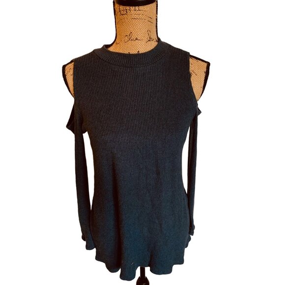 🌸3/$15🌸Light Navy Cold Shoulder Sweater Medium Long Sleeve - Picture 1 of 6